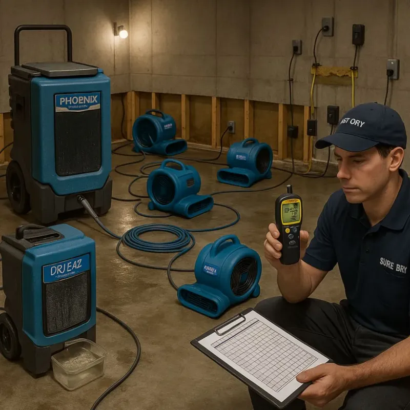 Structural Drying and Dehumidification process in Woodside, PA